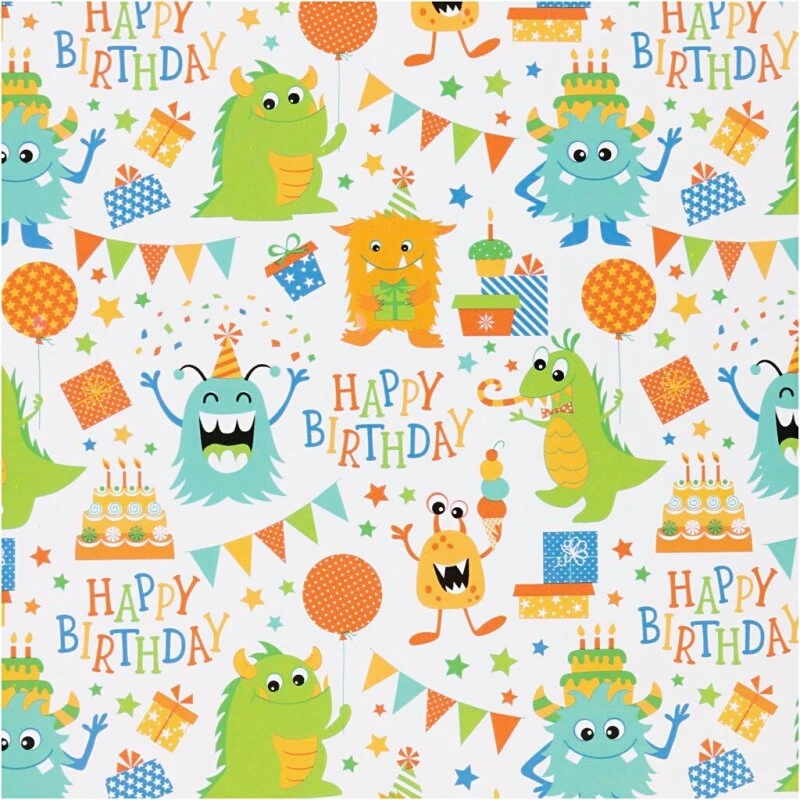 Ukendt mærke - Gavepapir Fødselsdag 50 cm x 5 m, 80 g