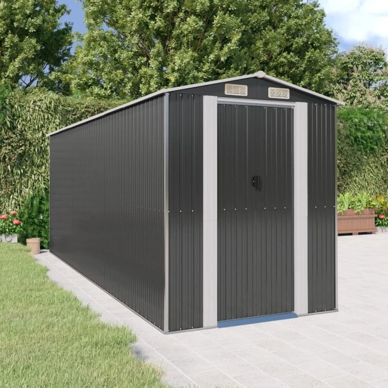 vidaXL haveskur 192x523x223 cm galvaniseret stål, antracitgrå