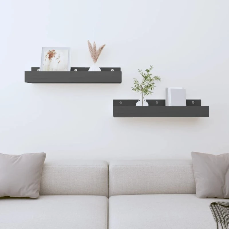 vidaXL væghylder 2 stk. 50x12x9 cm massivt fyrretræ, grå