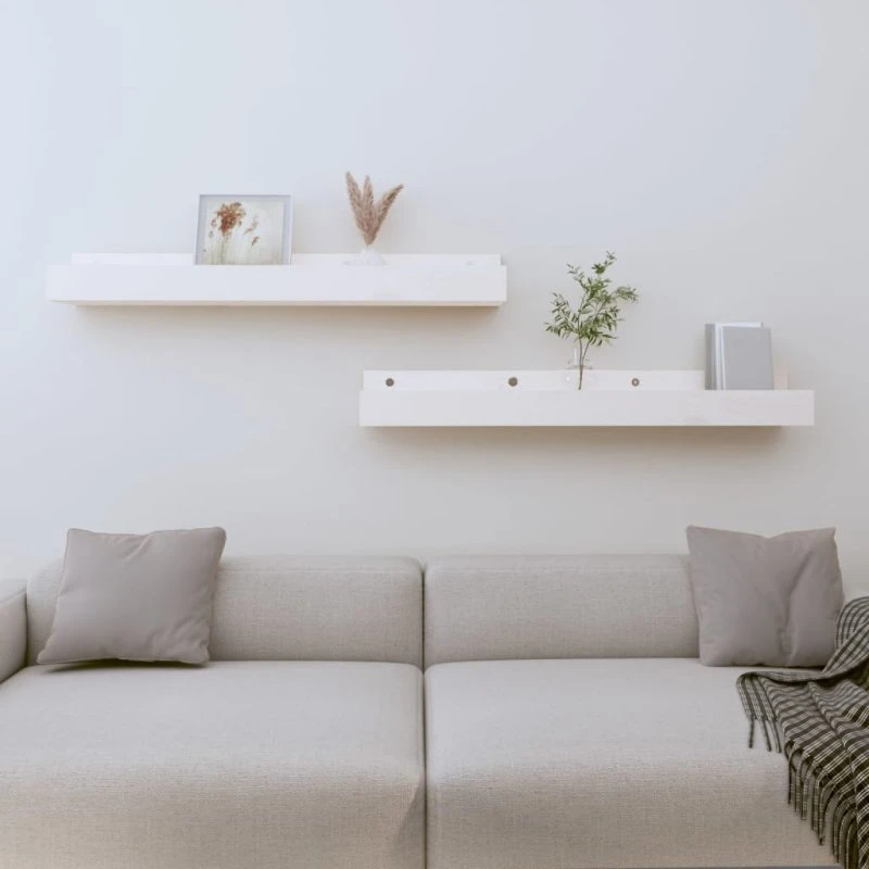 vidaXL væghylder 2 stk. 80x12x9 cm massivt fyrretræ, hvid