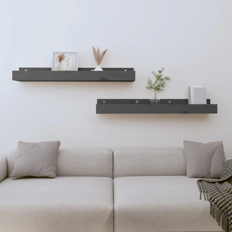 vidaXL væghylder 2 stk. 80x12x9 cm massivt fyrretræ, grå