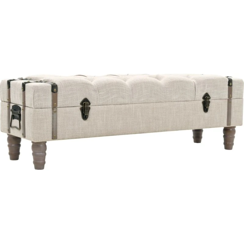 vidaXL opbevaringsbænk 111x34x37 cm i massivt grantræ og stål, creme