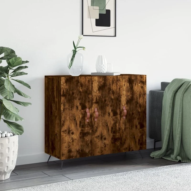 vidaXL skab 90x34x80 cm konstrueret træ, røget egetræsfarve