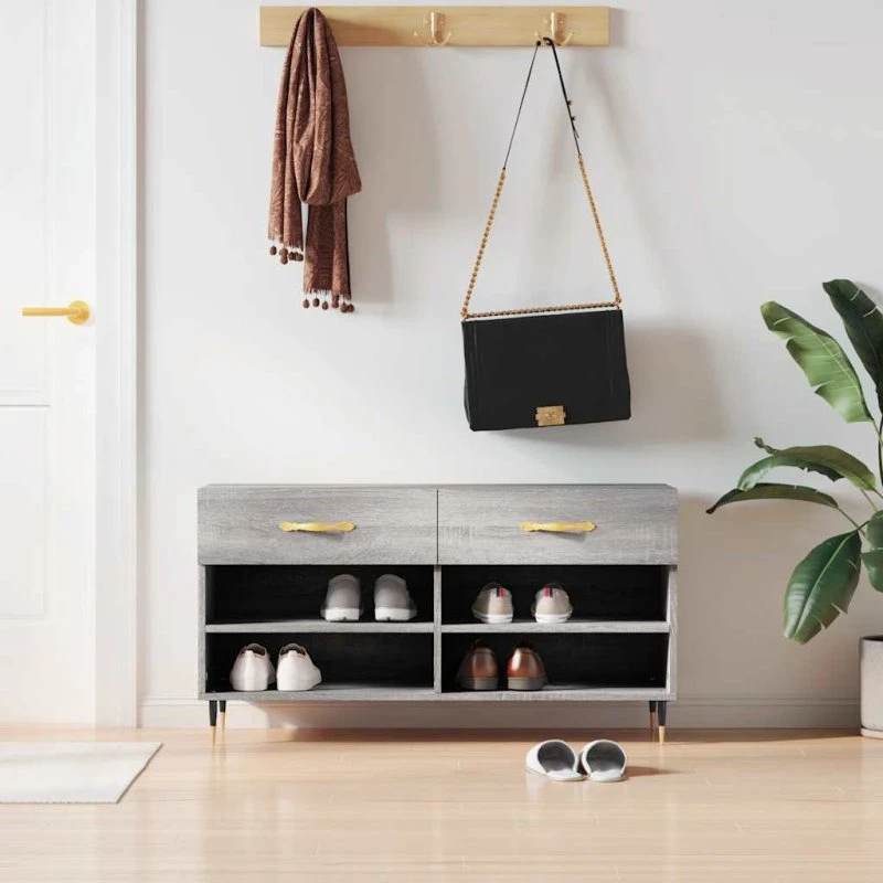 vidaXL skobænk 102x35x55 cm i konstrueret træ, grå Sonoma-eg