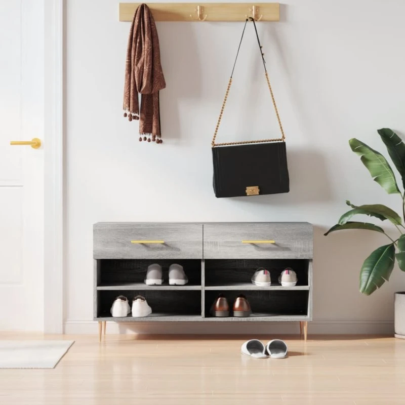 vidaXL skobænk 102x35x55 cm konstrueret træ, grå Sonoma-eg