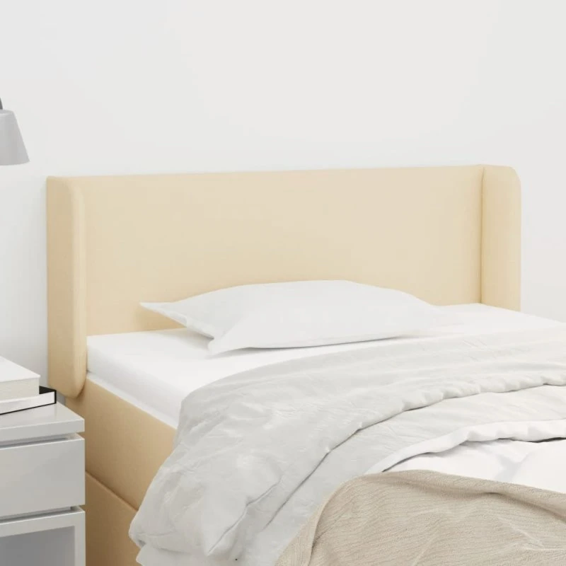 vidaXL Sengegavl med kanter 103x16x78/88 cm - creme stof