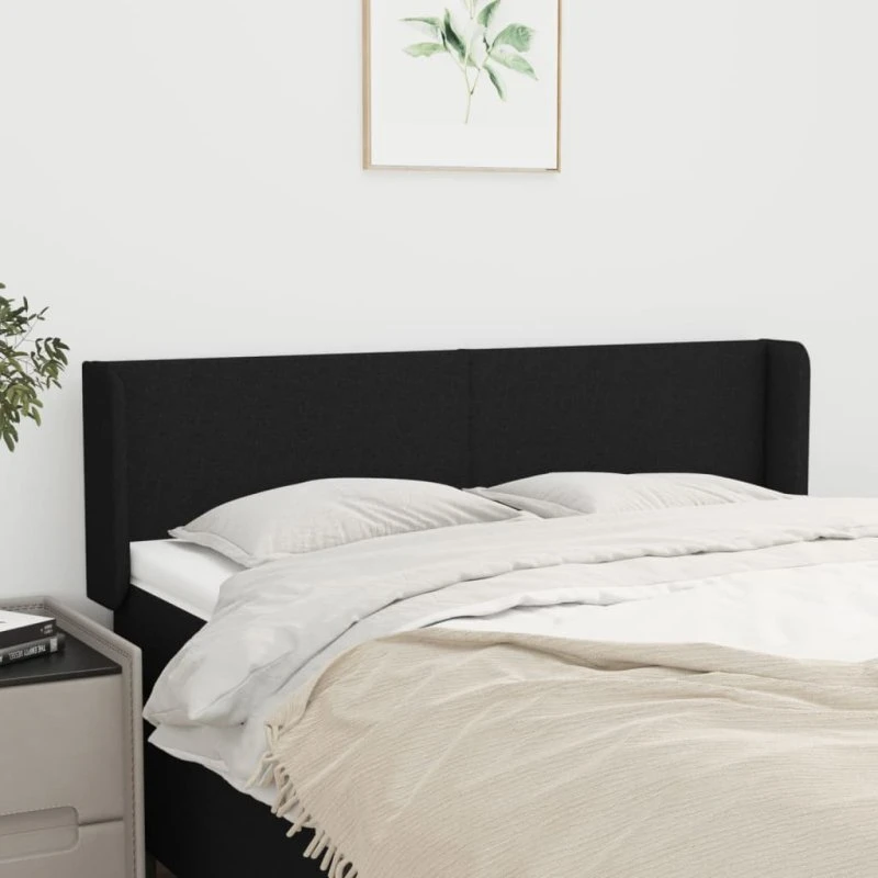 vidaXL sengegavl med kanter 147x16x78/88 cm stof sort
