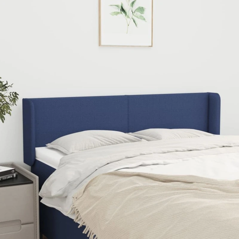 vidaXL sengegavl med kanter 147x16x78/88 cm stof blå
