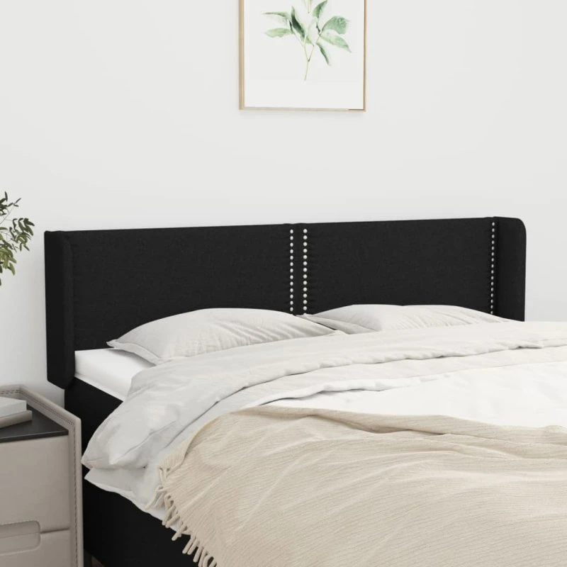 vidaXL Sengegavl med kanter 147x16x78/88 cm stof sort