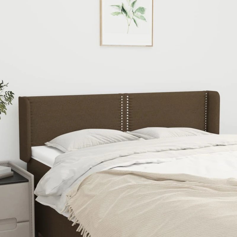 vidaXL sengegavl med kanter 147x16x78/88 cm mørkebrun stof