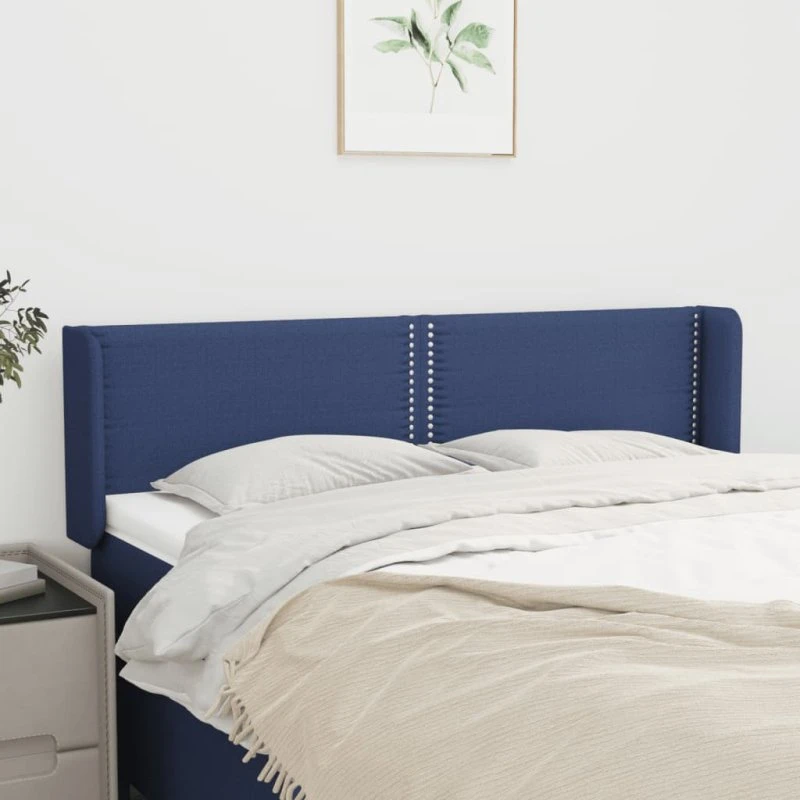 vidaXL sengegavl med kanter 147x16x78/88 cm stof blå