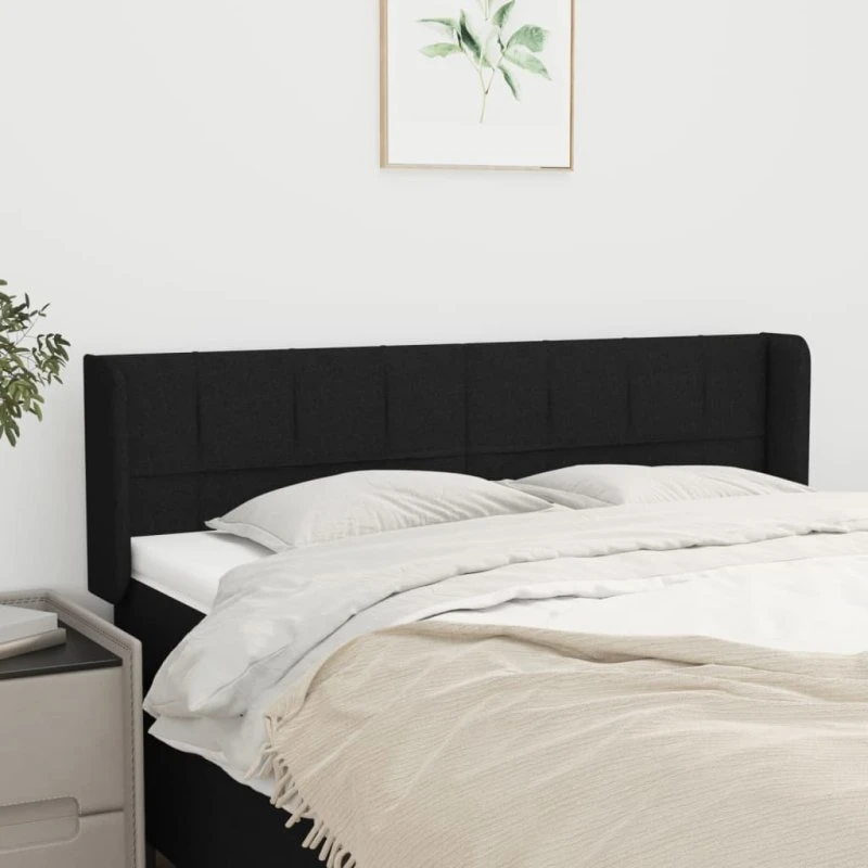 vidaXL Sengegavl med kanter 147x16x78/88 cm, sort stof