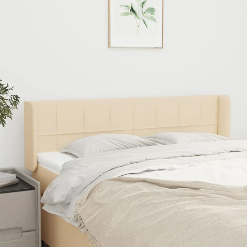 vidaXL sengegavl med kanter 147x16x78/88 cm stof creme