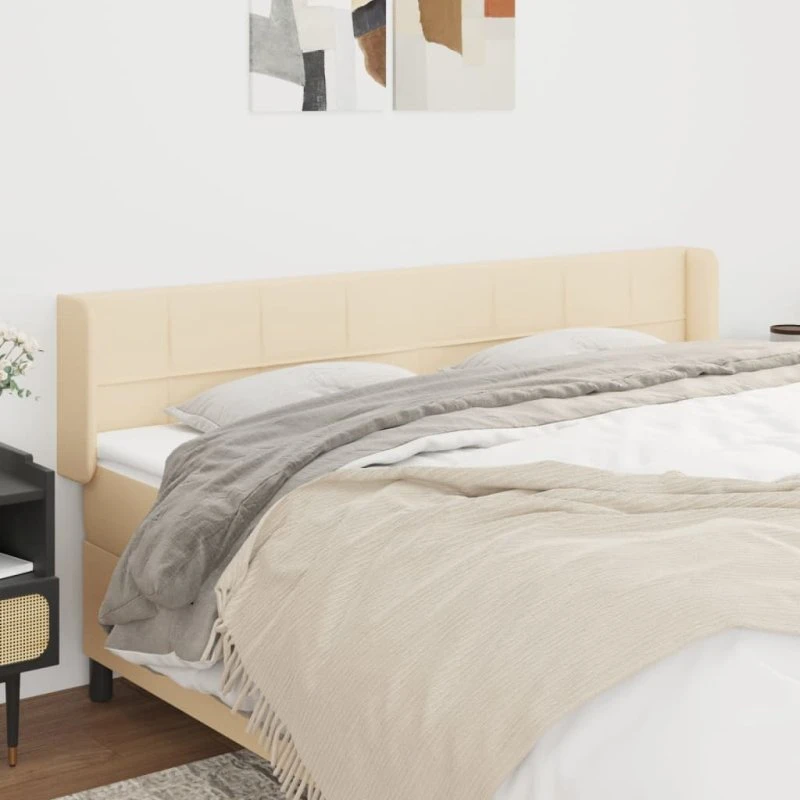 vidaXL Sengegavl med kanter 163x16x78/88 cm stof creme