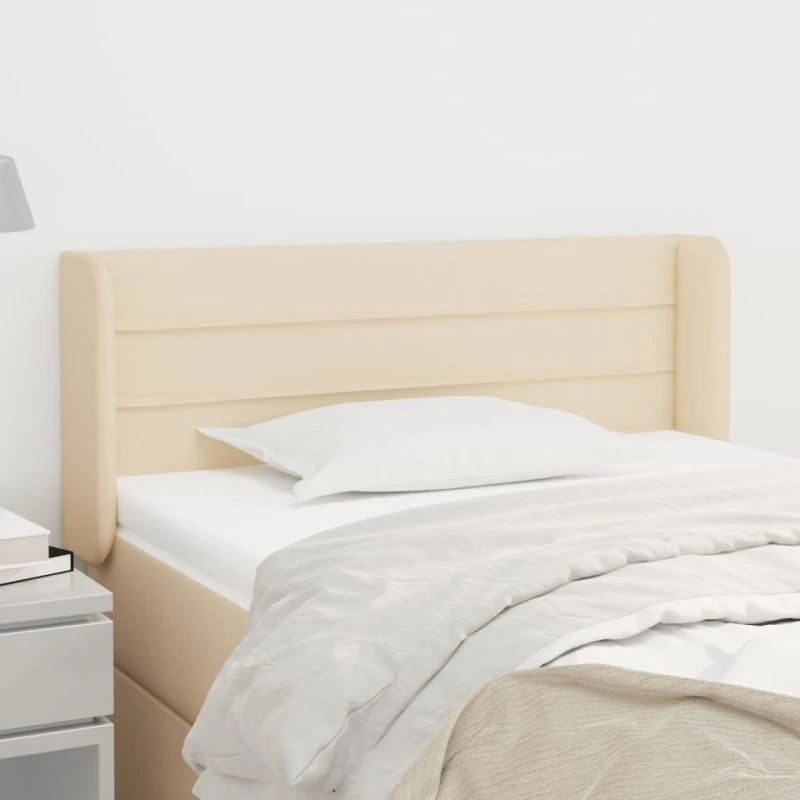 vidaXL sengegavl med kanter 83x16x78/128 cm, creme stof