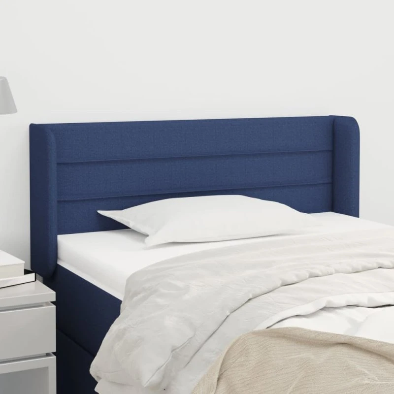 vidaXL sengegavl med kanter 93x16x78/88 cm blå stof