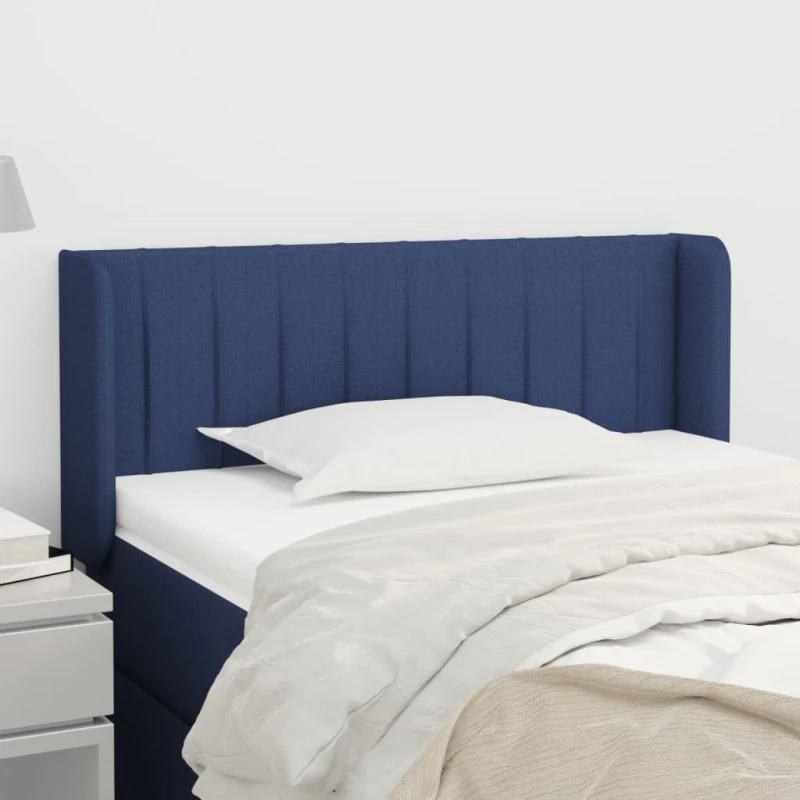vidaXL sengegavl med kanter 83x16x78/128 cm stof blå