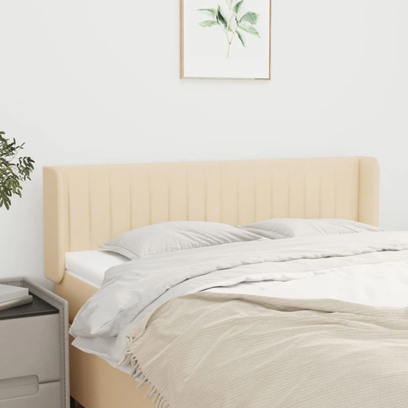 vidaXL sengegavl med kanter 147x16x78/88 cm stof cremefarvet
