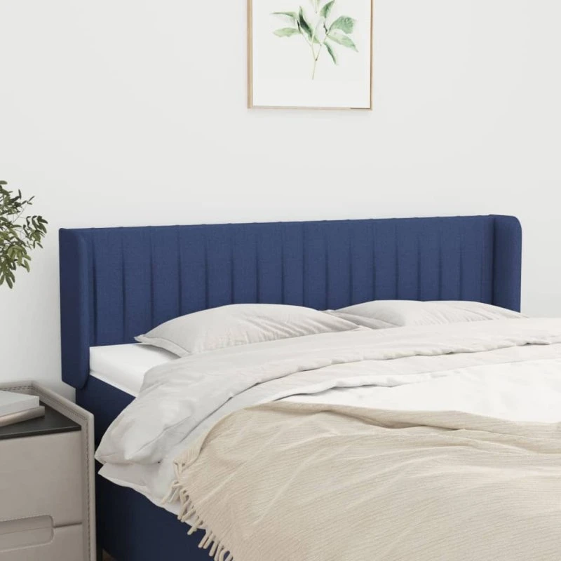 vidaXL sengegavl med kanter 147x16x78/88 cm stof blå