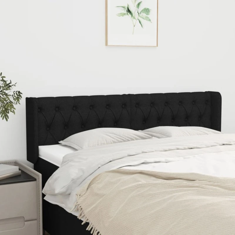 vidaXL sengegavl med kanter 147x16x78/88 cm stof, sort