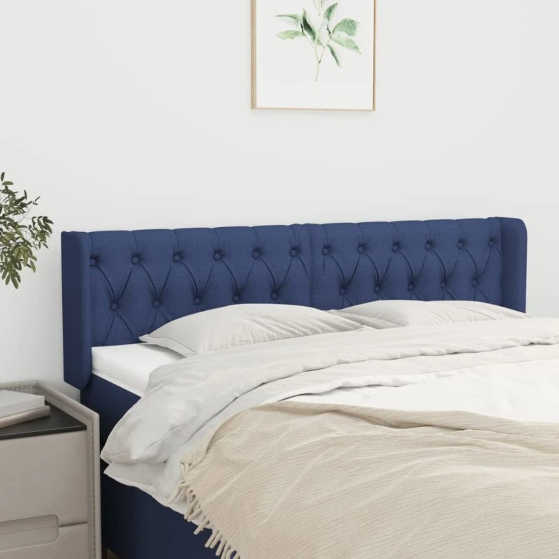 vidaXL sengegavl med kanter 147x16x78/88 cm stof blå