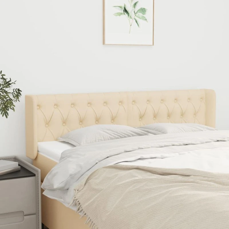 vidaXL sengegavl med kanter 163x16x78/88 cm stof creme