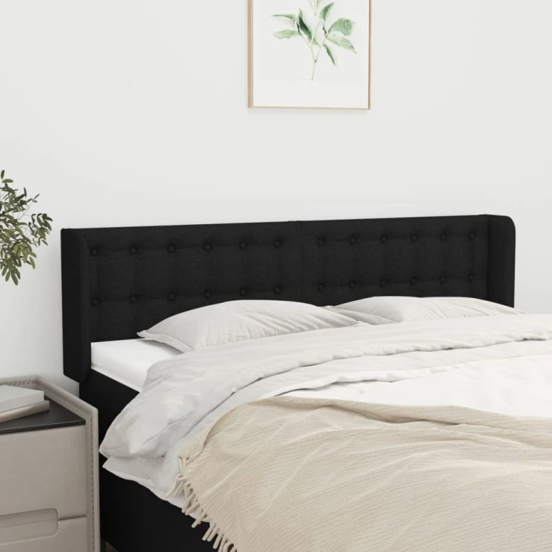 vidaXL sengegavl med kanter 147x16x78/88 cm stof sort