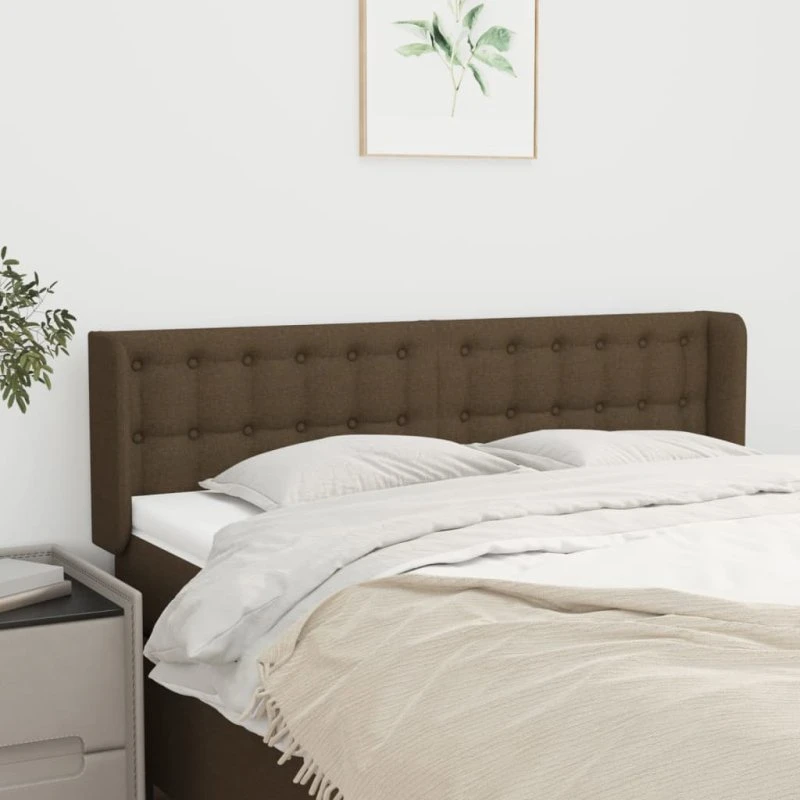 vidaXL sengegavl med kanter 147x16x78/88 cm stof mørkebrun