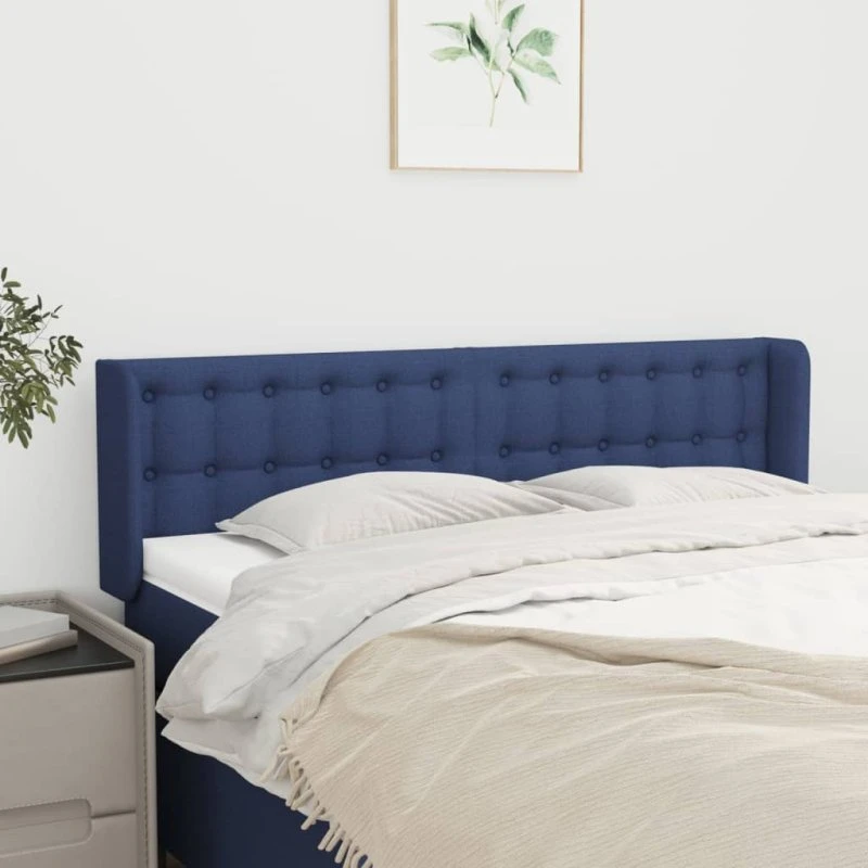 vidaXL sengegavl med kanter 147x16x78/88 cm stof blå