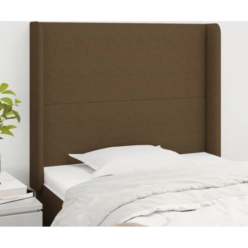vidaXL sengegavl med kanter 83x16x118/128 cm stof mørkebrun