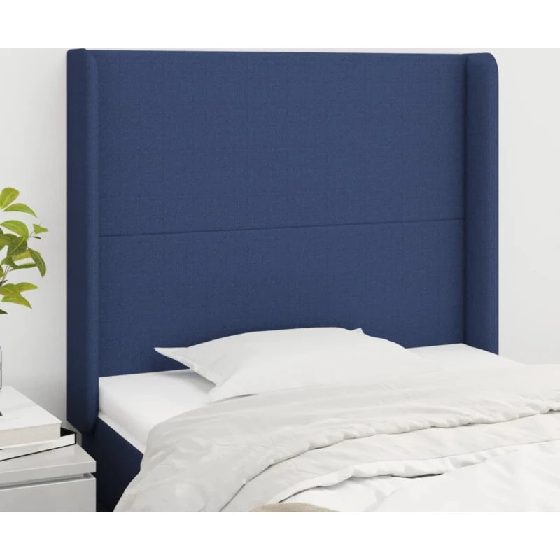 vidaXL sengegavl med kanter 93x16x118/128 cm stof blå