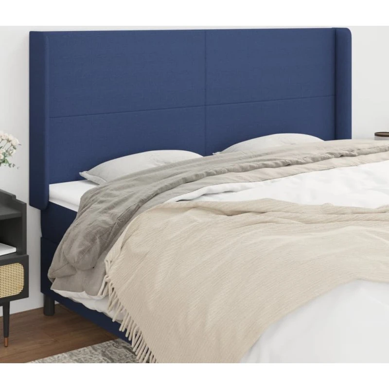 vidaXL sengegavl med kanter 203x16x118/128 cm blå stof