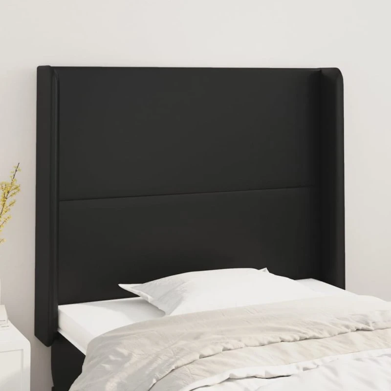 vidaXL sengegavl med kanter 103x16x118/128 cm kunstlæder sort