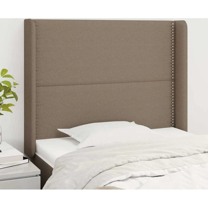 vidaXL sengegavl med kanter 93x16x118/128 cm stof gråbrun