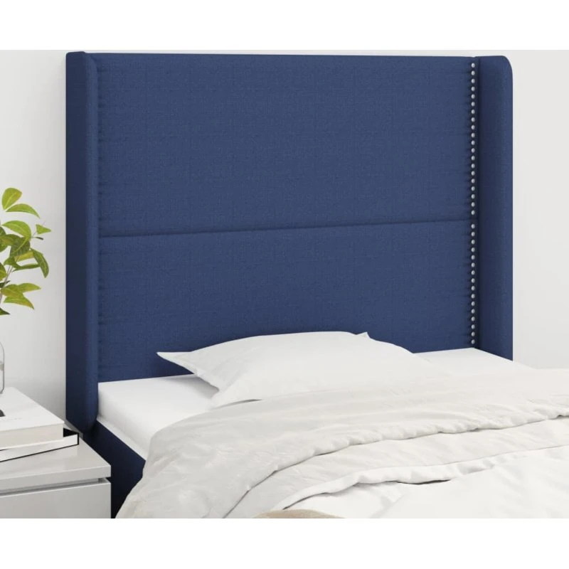 vidaXL Sengegavl med kanter 93x16x118/128 cm stof blå