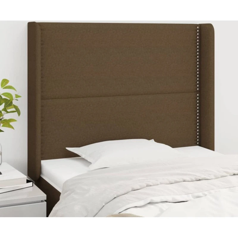 vidaXL sengegavl med kanter 103x16x118/128 cm stof mørkebrun