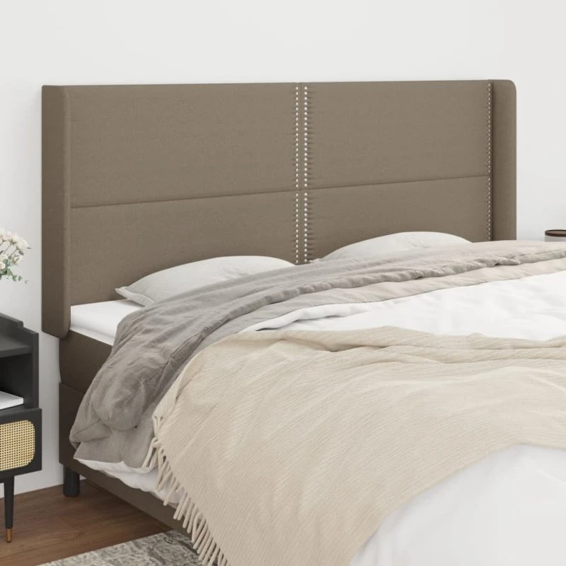 vidaXL Sengegavl med kanter 203x16x118/128 cm, stof gråbrun