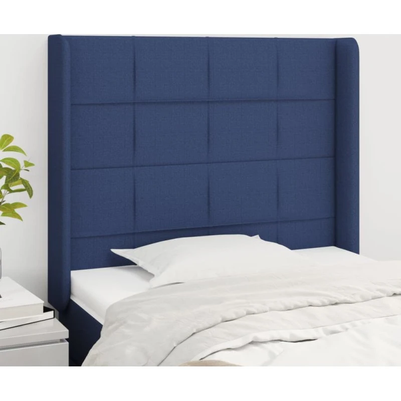 vidaXL sengegavl med kanter 93x16x118/128 cm, blå stof