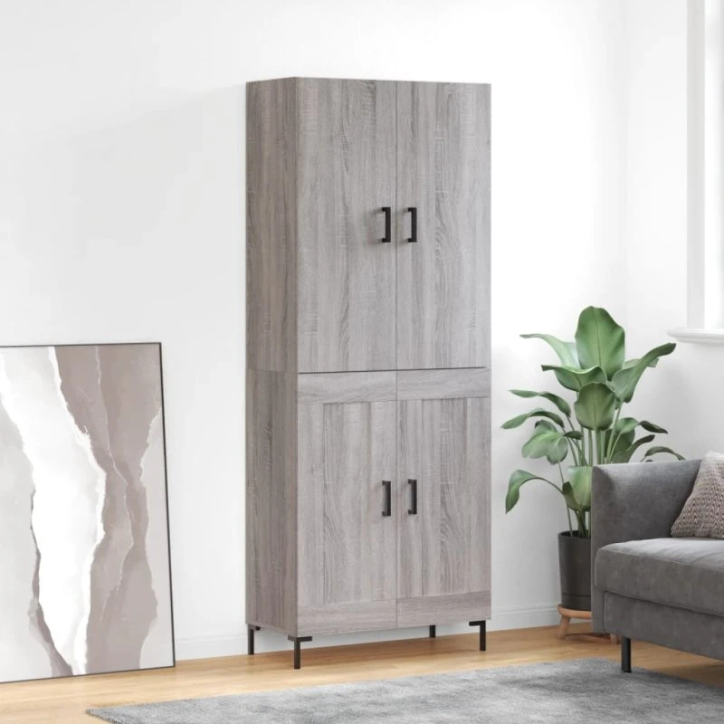 vidaXL højskab 69,5x34x180 cm konstrueret træ, grå Sonoma-eg