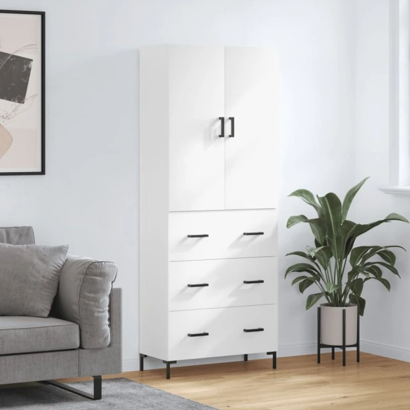 vidaXL Højskab 69,5x34x180 cm, hvid, 3 skuffer