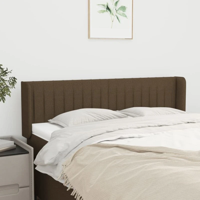 vidaXL sengegavl med kanter 147x16x78/88 cm stof mørkebrun