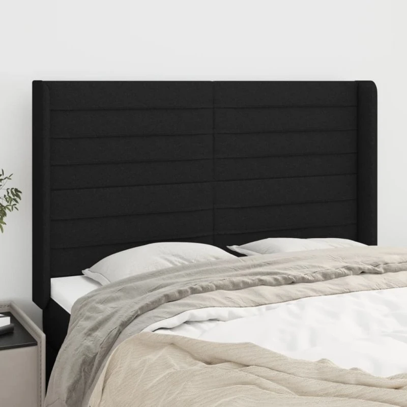 vidaXL sengegavl med kanter 147x16x118/128 cm, stof sort