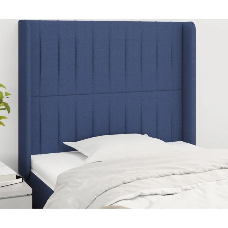 vidaXL sengegavl med kanter 83x16x118/128 cm blå stof