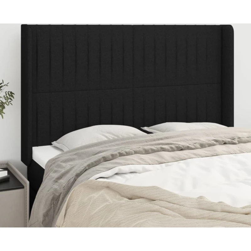 vidaXL sengegavl med kanter 147x16x118/128 cm stof, sort
