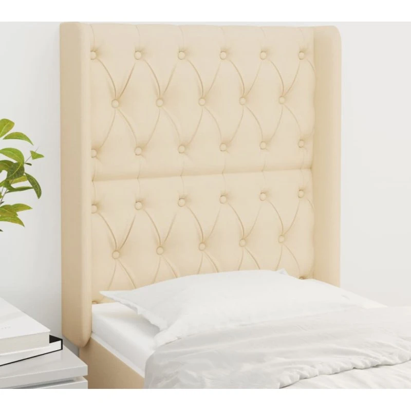 vidaXL Sengegavl med kanter 83x16x118/128 cm, stof creme