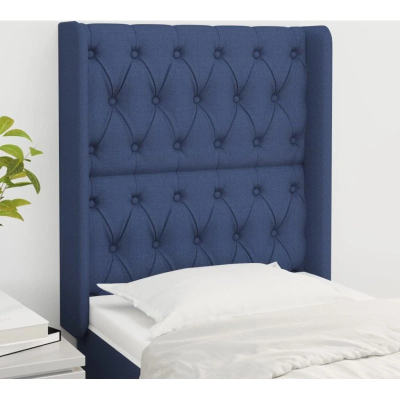 vidaXL sengegavl med kanter 83x16x118/128 cm stof blå
