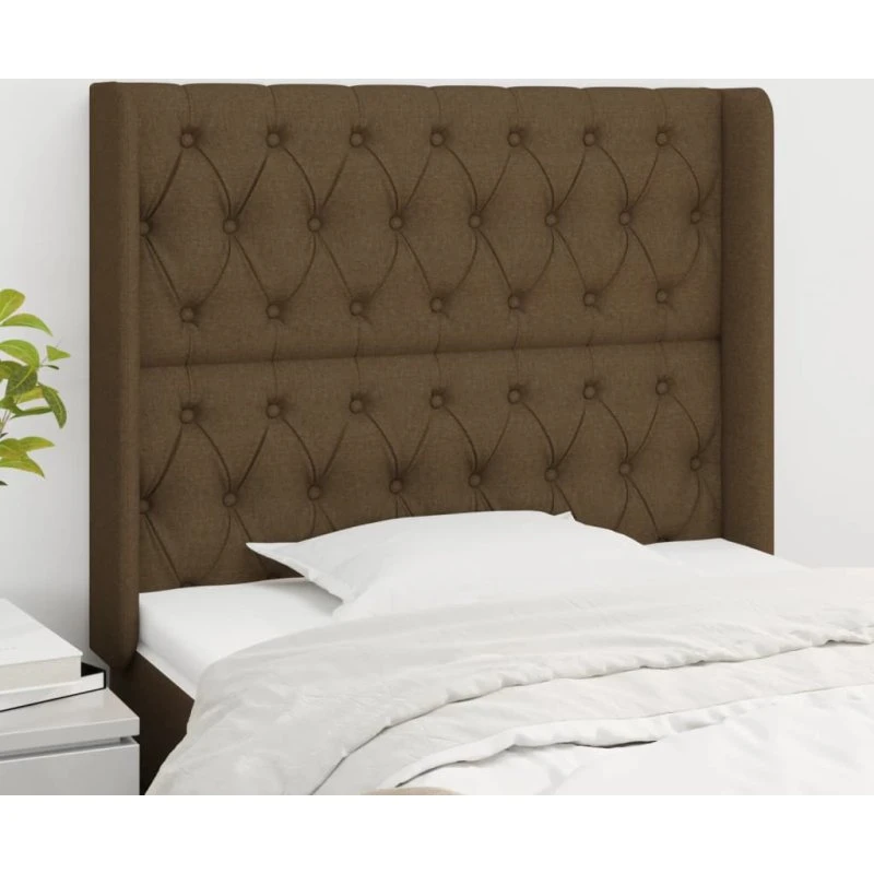 vidaXL sengegavl med kanter 93x16x118/128 cm stof mørkebrun