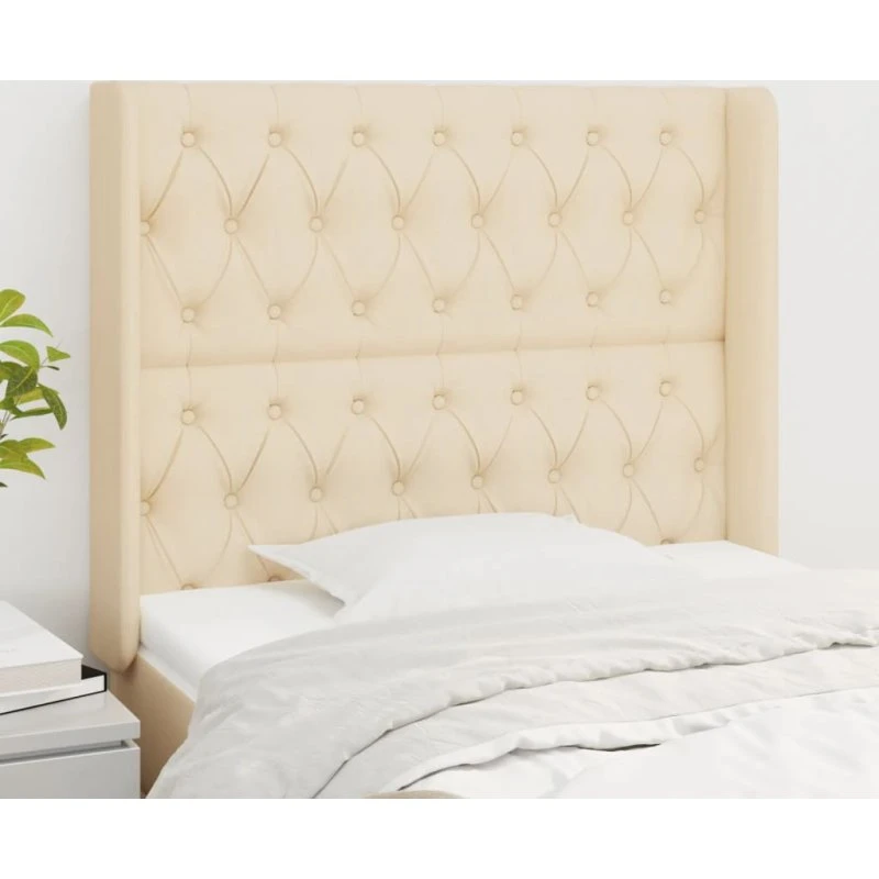 vidaXL sengegavl med kanter 103x16x118/128 cm creme stof