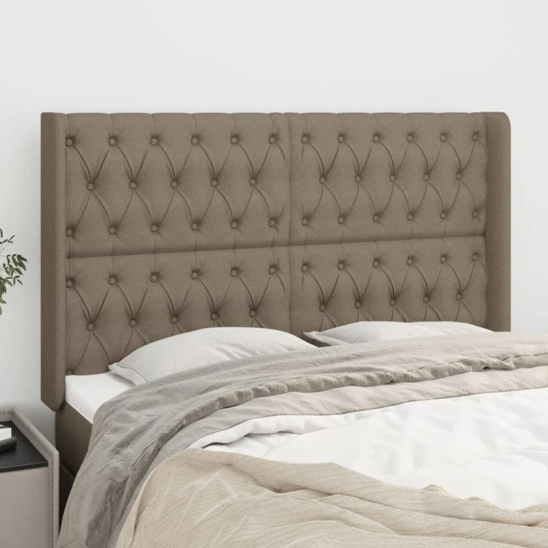 vidaXL sengegavl med kanter 163x16x118/128 cm stof gråbrun