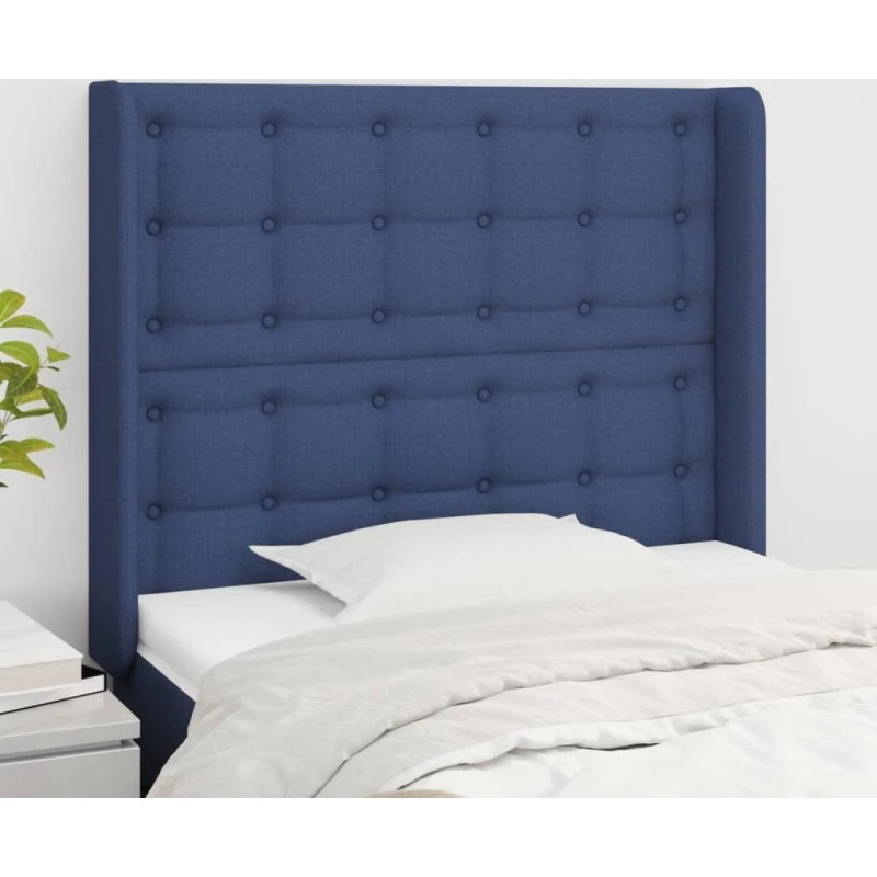 vidaXL Sengegavl med kanter 93x16x118/128 cm stof blå